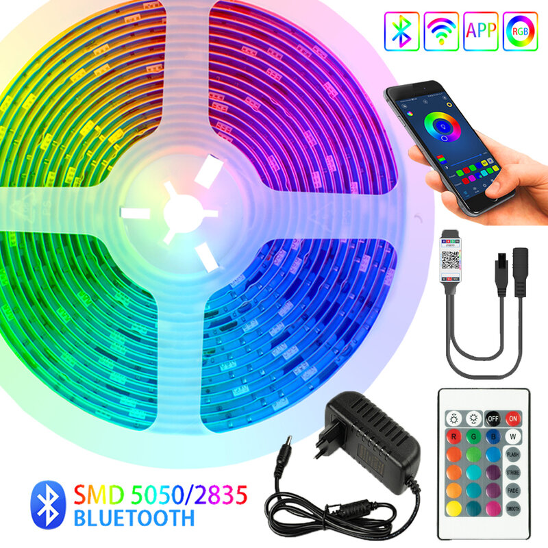 Tira de luces LED con Bluetooth para TV, cinta impermeable y Flexible de diodo de retroiluminación, RGB 5050, SMD2835, cc 12V, 5M, 10M, 15M, 20M