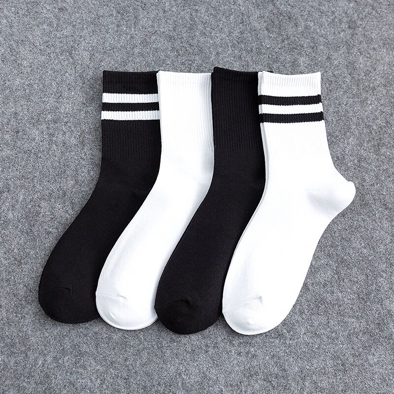 Chaussettes de couple en coton à rayures noires et blanches, 1 paire, tube long en coton, à la mode, pour hommes et femmes