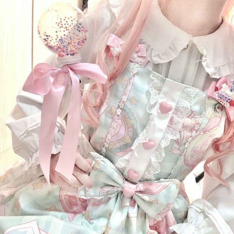 Japanese Sweet Kawaii Jsk Lolita Dress Women Vintage Victorian Gothic Cartoon Sleeveless Bow Lace Princess Tea Party Dresses