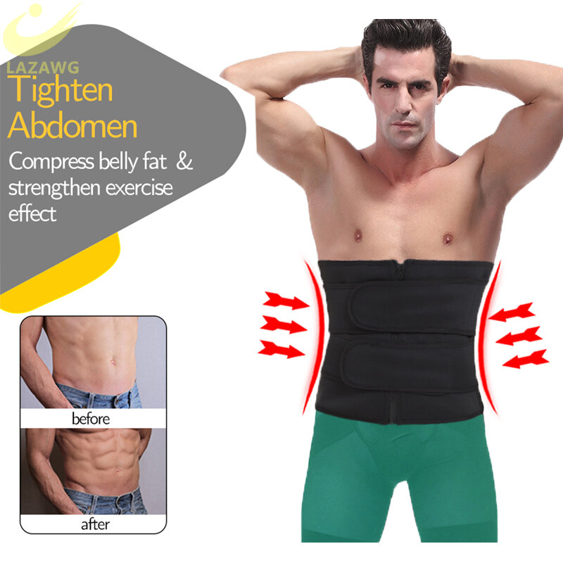 Lazawg cintura dos homens trainer ginásio cinto suor neoprene emagrecimento barriga envoltório trimmer cintos modelador corpo perda de peso cinta de controle de cinta