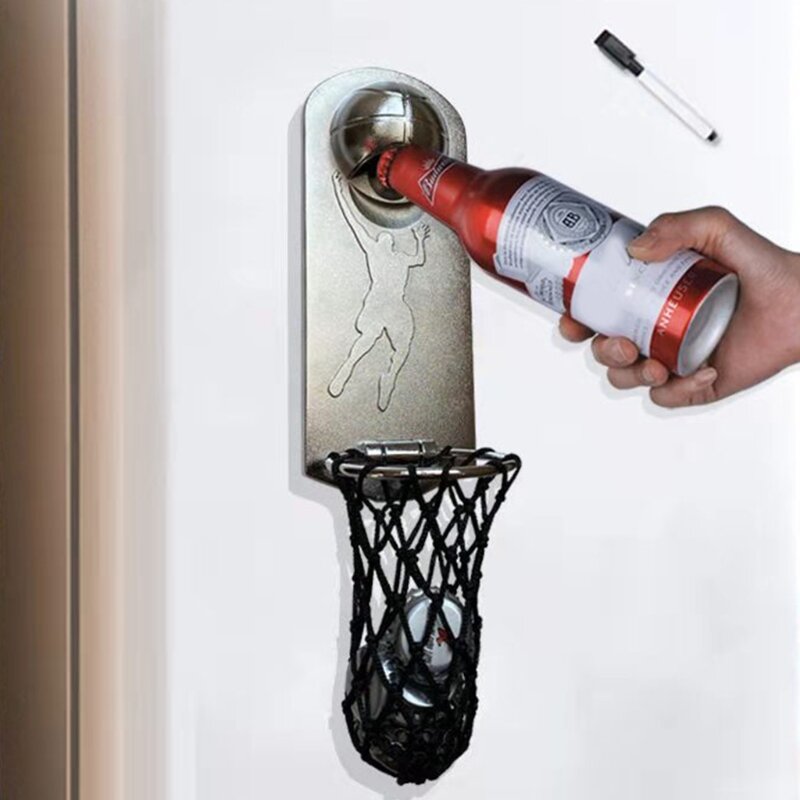 667A Bottle Opener Basketball with Wall Mounted Catcher with Magnetic Resin Vintage Ideal Gift for Basketball Beer Lovers