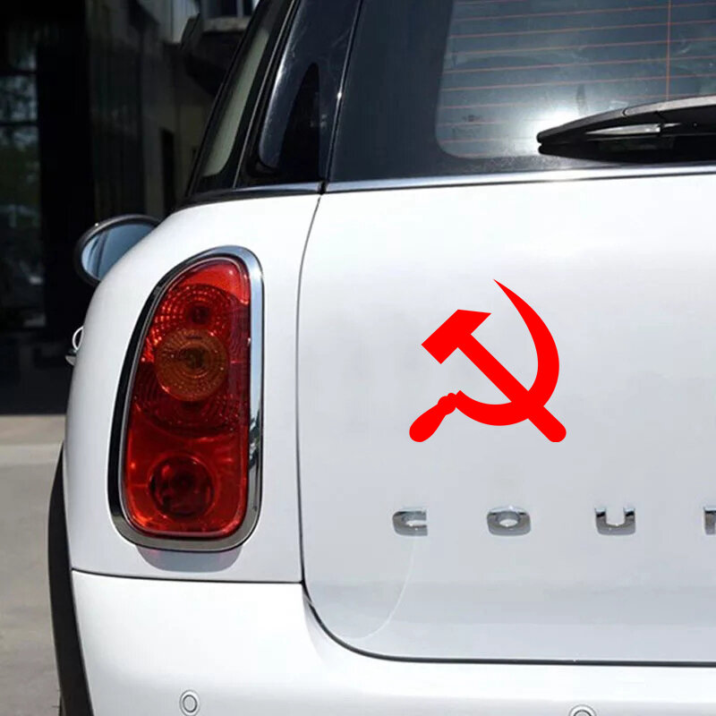 CMCT 15X15Cm Palu dan Arit Soviet Stiker Vinil Lucu Perak/Hitam Hiasan Mobil Dekorasi Penutup Anti Air Stiker Gores