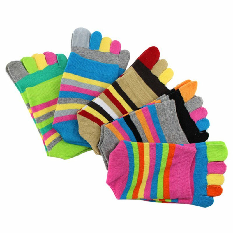 Mode femmes chaussettes à cinq doigts unisexe rayé orteils chaussettes coton doux chaussettes avec orteils colorés femmes bonneterie courte
