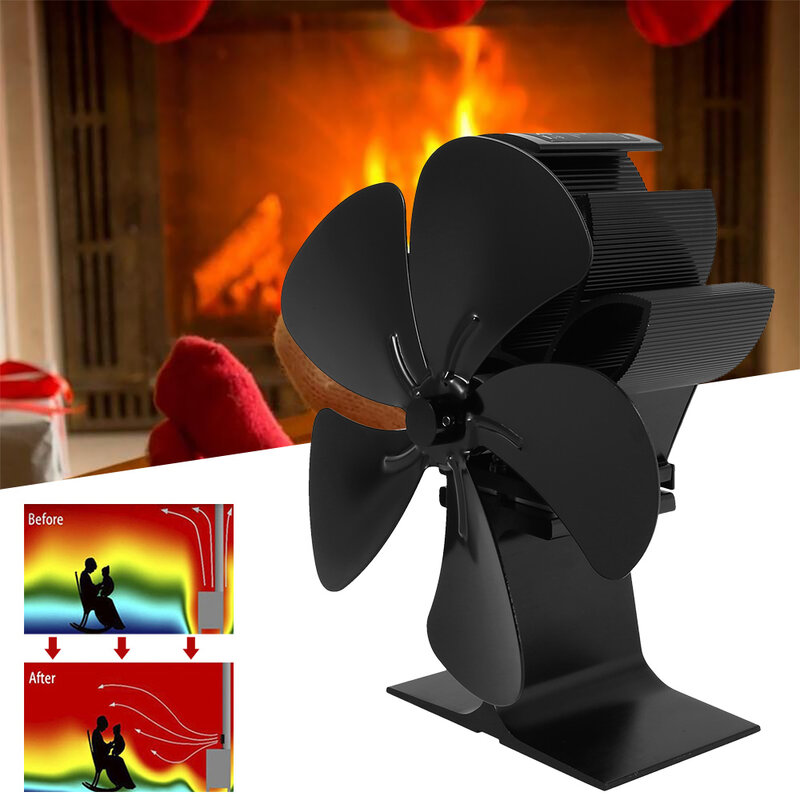 5 Blades Fireplace Fan Eco Friendly Heat Powered Stove Fan for Log Wood Burner Fireplace Quiet Fan Efficient Heat Distribution