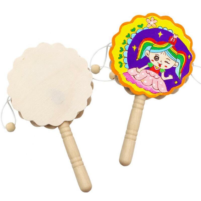 New Wooden Baby Toys Unpainted Shaking Rattle Pellet Drum DIY Painting Crafts Kids Musical Early Educational Musical Toys Baby