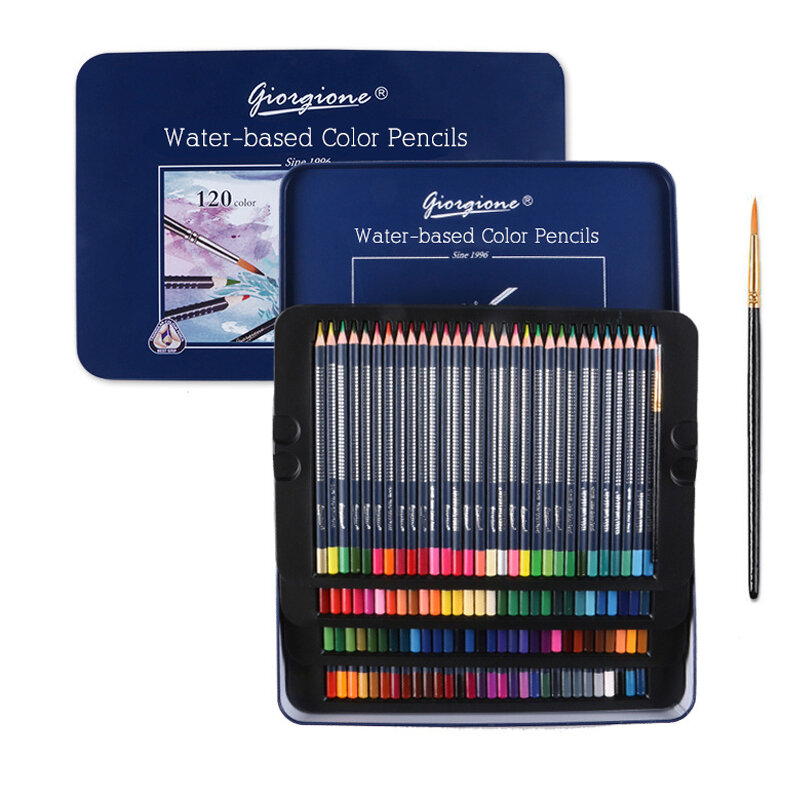 120 لون مثلث ألوان مائية قلم رصاص ملون قابل للذوبان في الماء مع فرشاة قلم للفنان رسم مدرسة طالب اللوازم الفنية