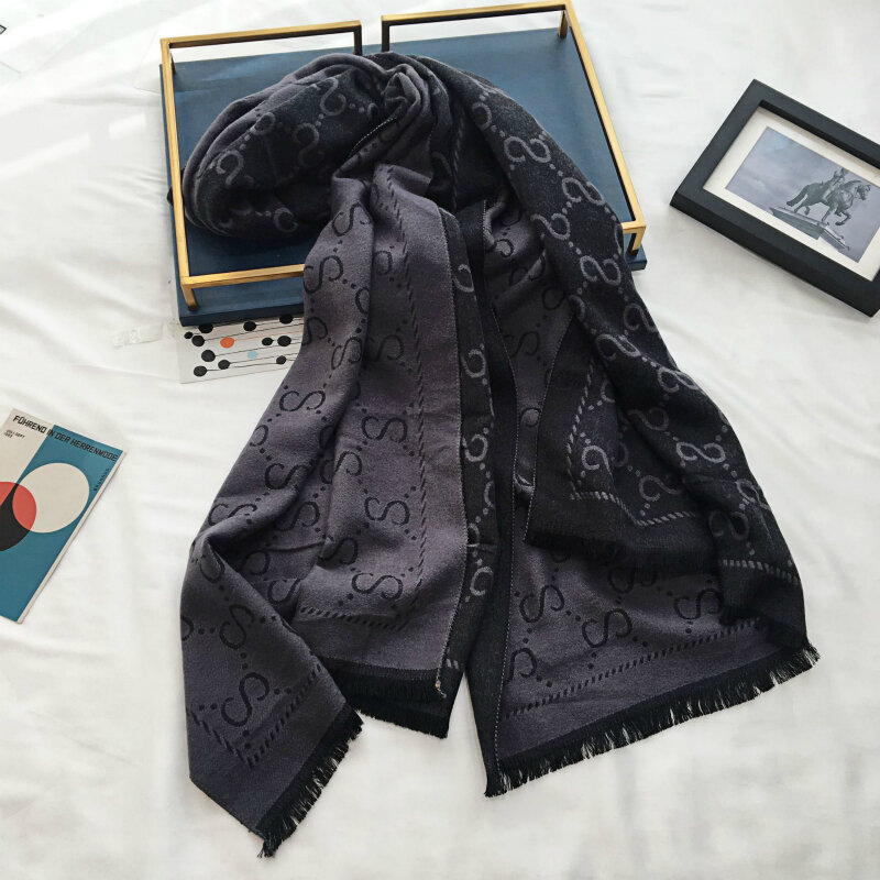 Зимний новый фирменный шарф с надписью из искусственного кашемира для женщин модная двухсторонняя теплая Дамская шаль двойного назначения