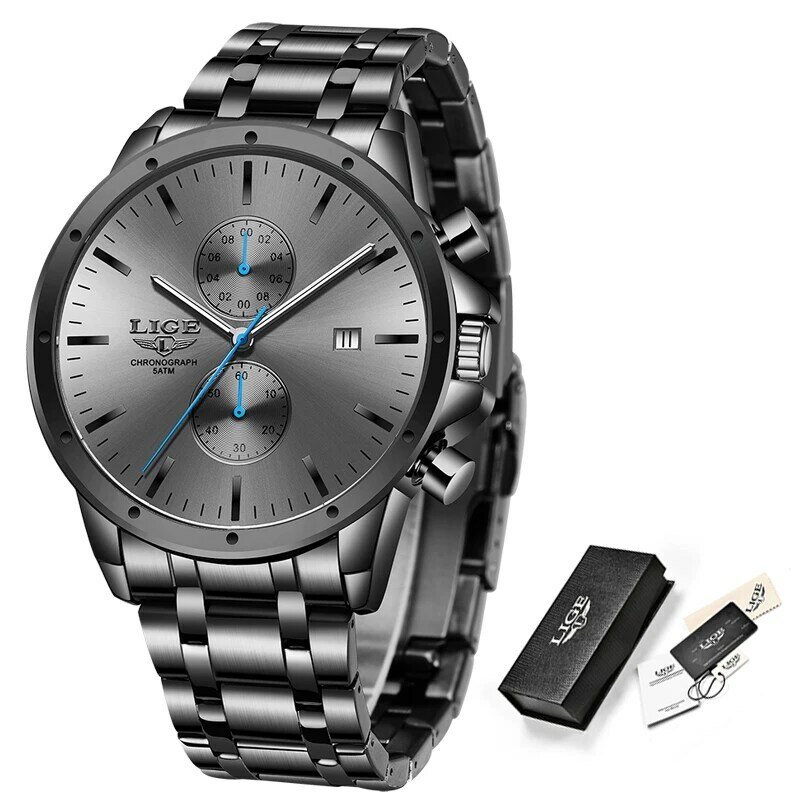 Nowy LIGE mężczyźni zegarek luksusowej marki biznes czarny kwarc zegarki dla mężczyzn wodoodporny Chronograph sportowy zegarek data mężczyzna zegar