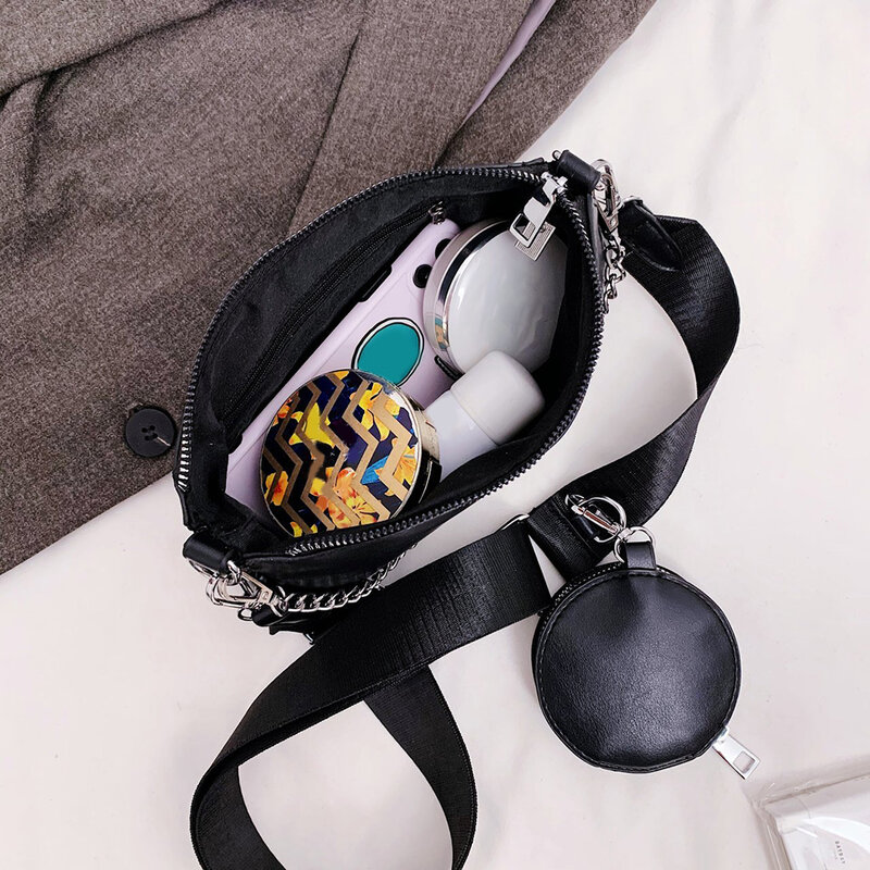 2pcs/set Popular Simple Female Daily Bag Fashion Chain Shoulder Purse Women Solid PU Handbag Women Messenger Bags For Women