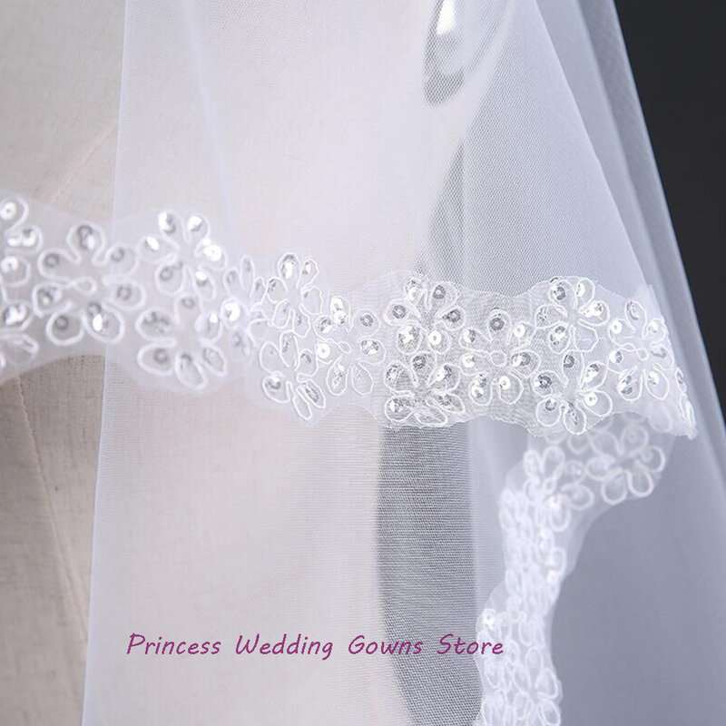 White Ivory One Layer Wedding Veils Appliques Lace Bridal Veil for Bride 2021 Fashion Wedding Accessory 1.5m No Comb