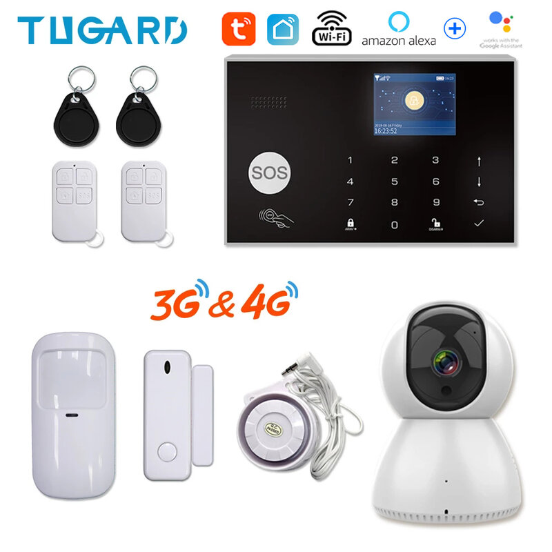 Tugard G34 Tuya 433Mhz Wifi 3G 4G Thuis Inbreker Alarmsysteem App Controle Draadloze Kits Met ptz Ip Camera Babyfoon