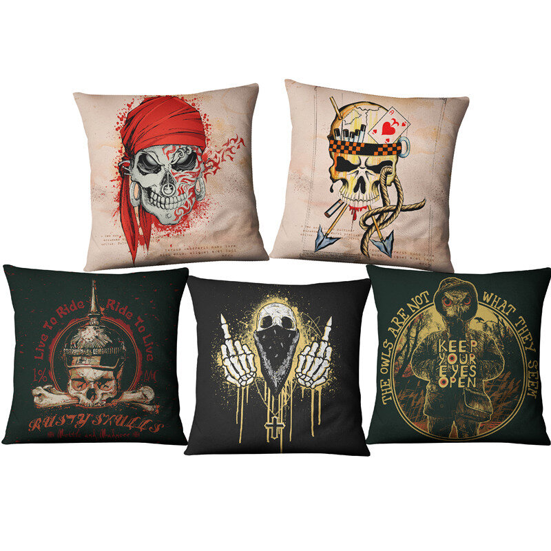 Halloween Series Skull Ghost Cushion Cover Fauxlinen Sofa Pillow Covers Waist Pillowcase Home Party Car Decorative Accessories