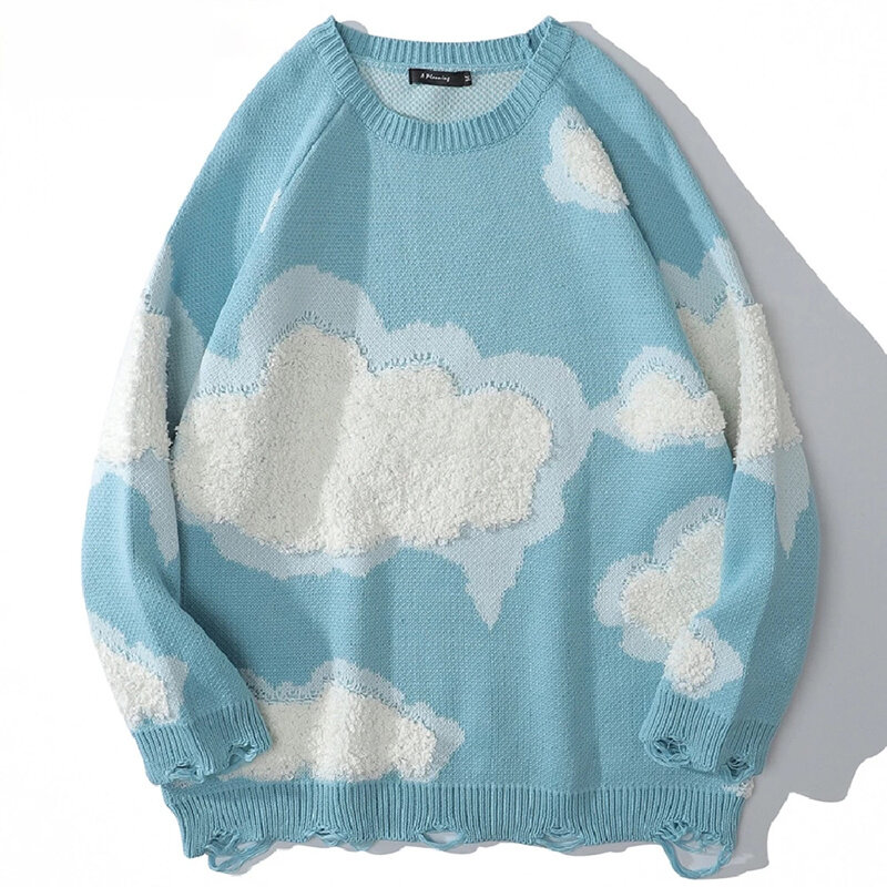 Céu camisola de malha masculina streetwear harajuku nuvem reunindo camisola casual unissex primavera outono algodão casais pulôver de grandes dimensões