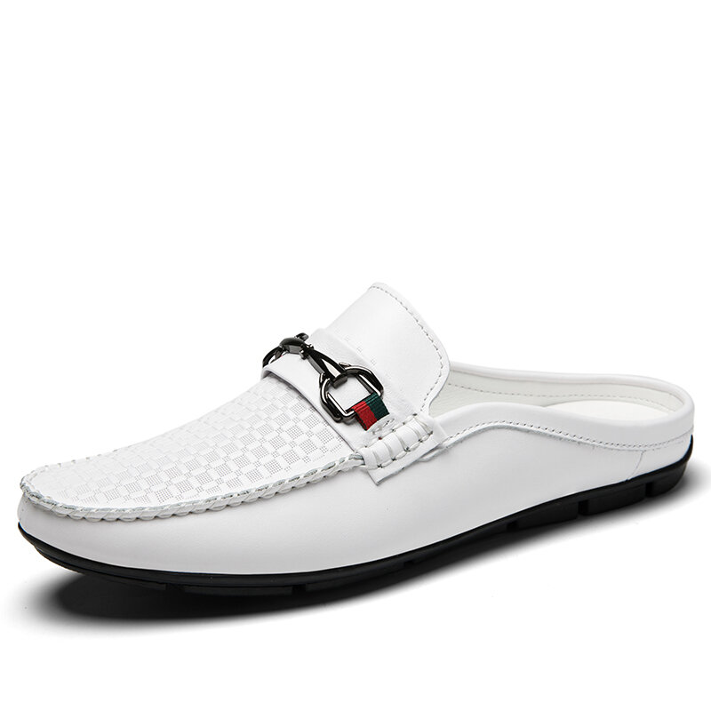 ฤดูร้อน Mules ผู้ชาย Loafers รองเท้าแตะครึ่งรองเท้าสำหรับชาย Luxury Designer Slip On Flats รองเท้าหนังแท้รองเท้าแตะ