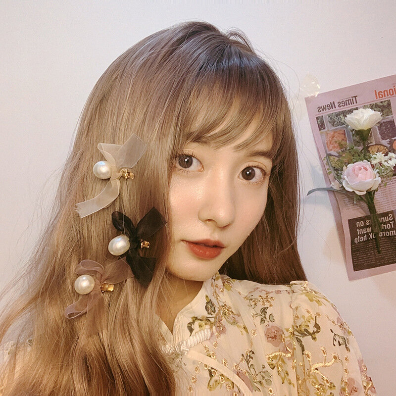 Korea Nieuwe Mode Ins Romantische Mesh Boog Parel Zoete Kant Clip Eenvoudige Eendenbek Bundel Haar Accessoires Hoofddeksels Vrouwen Hairclips