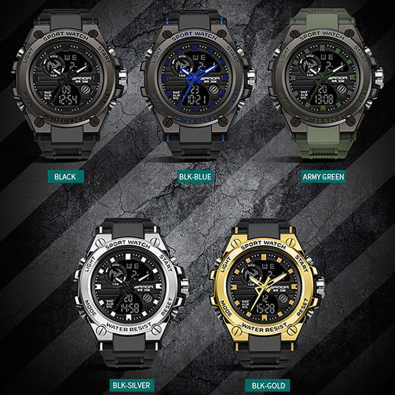 Часы наручные SANDA мужские светодиодсветодиодный цифровые, спортивные водонепроницаемые в стиле милитари, с двойным дисплеем