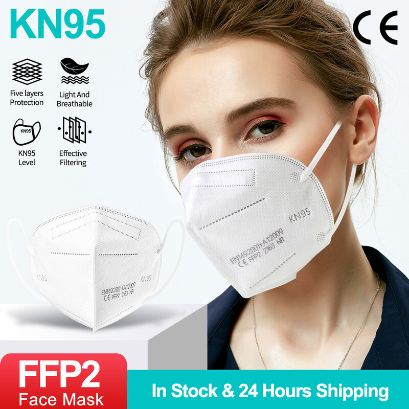 Mascarillas FFP2 KN95 de 5 capas, máscaras protectoras reutilizables con filtro, CE, respirador, 5-200 piezas