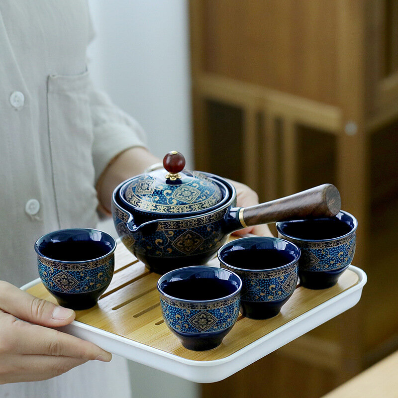 Juego de té de viaje, taza de té de cerámica de kung fu, tetera con bolsa, servicio de té portátil, herramientas de fabricación de té chino al aire libre