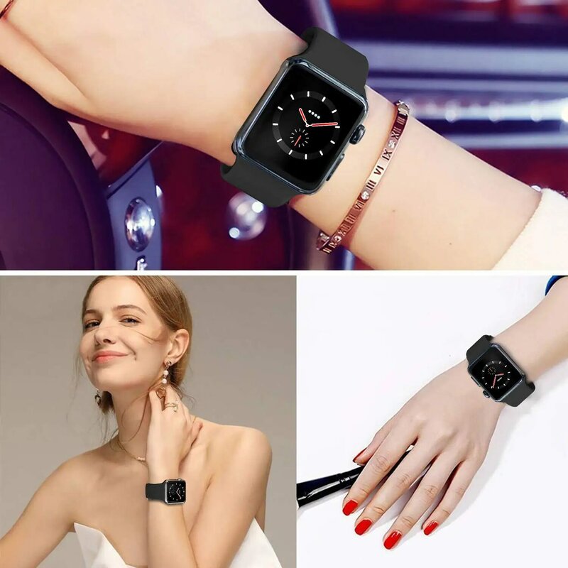 Pulseira de silicone para apple watch, correia esportiva para apple watch 40mm 38mm 42mm série se 5 4 3, iwatch 6 band 44mm