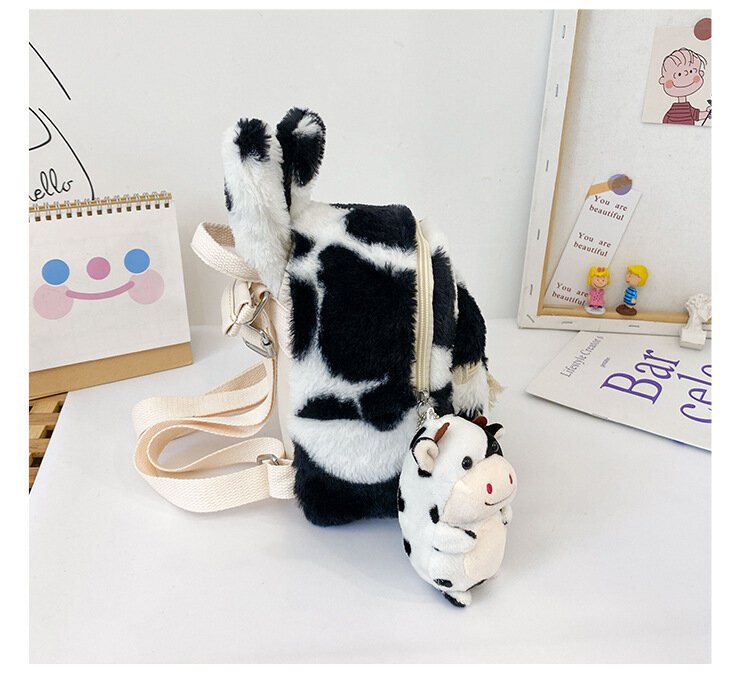 Los niños mochila de peluche de rayas de cebra vaca de dibujos animados diseño princesa Otoño Invierno bolsas de la escuela