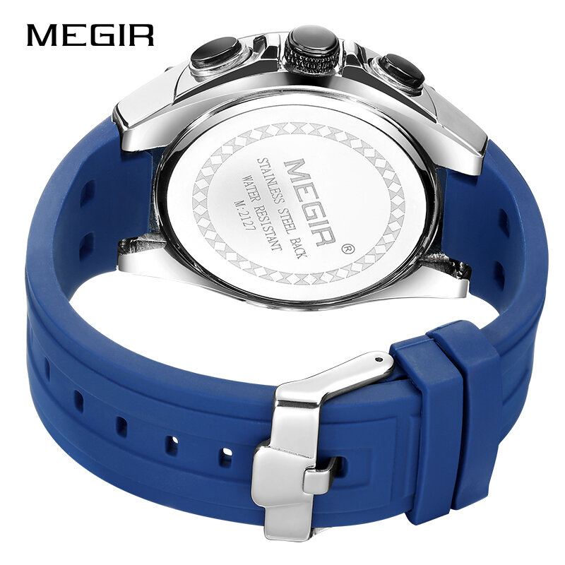 MEGIR-ساعات رياضية للرجال ، سوار سيليكون أزرق ، ماركة فاخرة ، مضيئة ، مقاومة للماء ، كوارتز