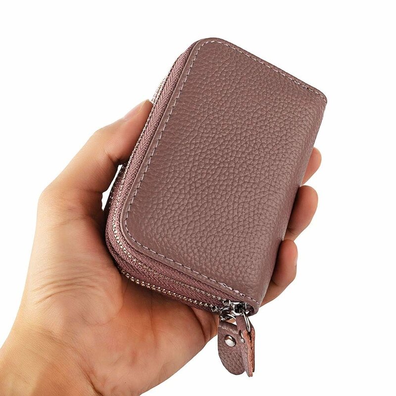 Mulheres carteiras bolsas multifuncional design feminino couro genuíno rfid seguro zíper titular do cartão de crédito