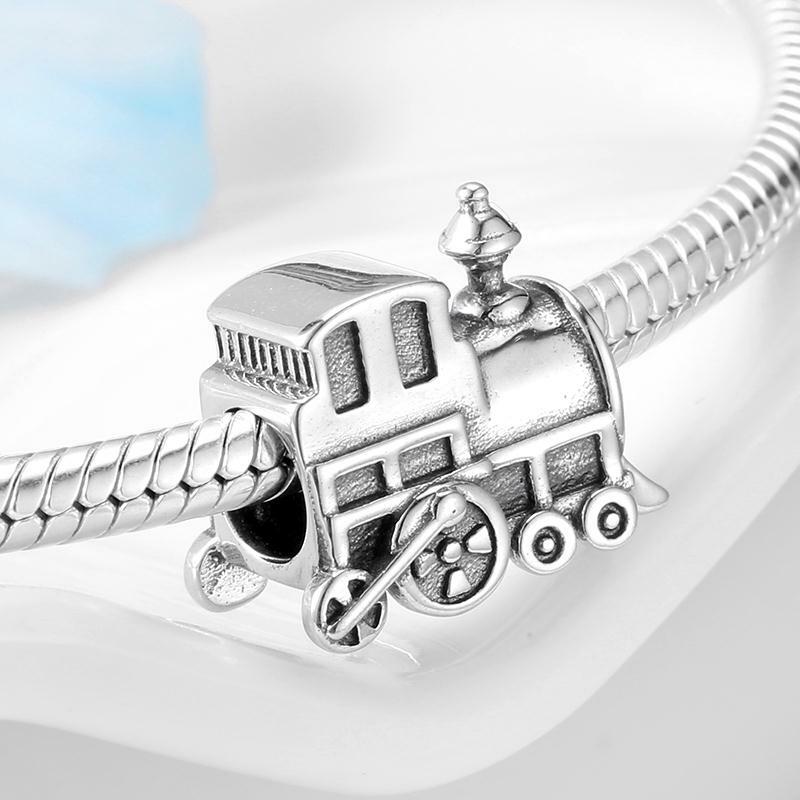 خرز من الفضة الإسترليني عيار 925 على شكل قطار بخاري ، سحر لسوار المنزل