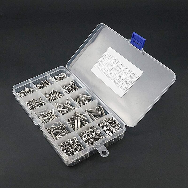 Soquete de cabeça de botão hexagonal, 500 peças, m3 m4 m5, parafuso hexagonal, máquina de rosca, conjunto de kit de sortimento