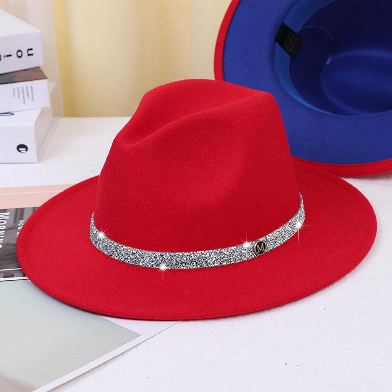 Шапка мужская pierścionek z diamencikami fedora dla kobiet jazzowy kapelusz Unisex fedoras modne czapki dla kobiet i mężczyzn kościół kapelusz