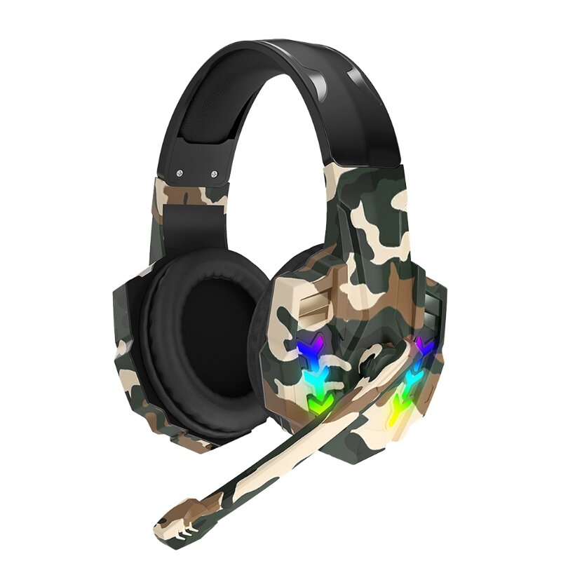 Headset with Noise Cancelling Microphone Over Ear Headphones LED lighting Soft Earmuff for PC Laptop Gamer Headphone