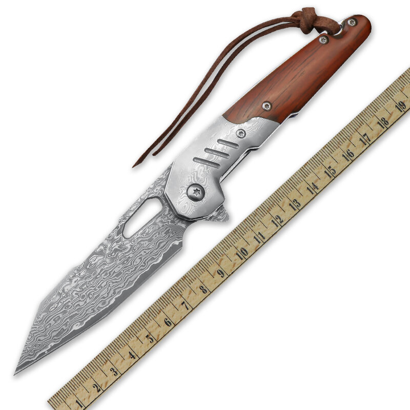 ALVELY VG10-cuchillo plegable de acero de Damasco, cuchillo de bolsillo japonés hecho a mano, cuchillo de pesca para acampar, rodamiento EDC de supervivencia, mango de madera