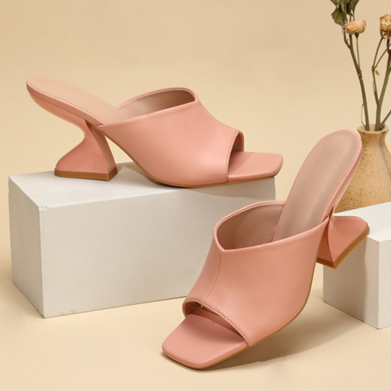Zapatos de tacón alto de talla grande para mujer, sandalias de punta cuadrada, informales, para exteriores, 2022