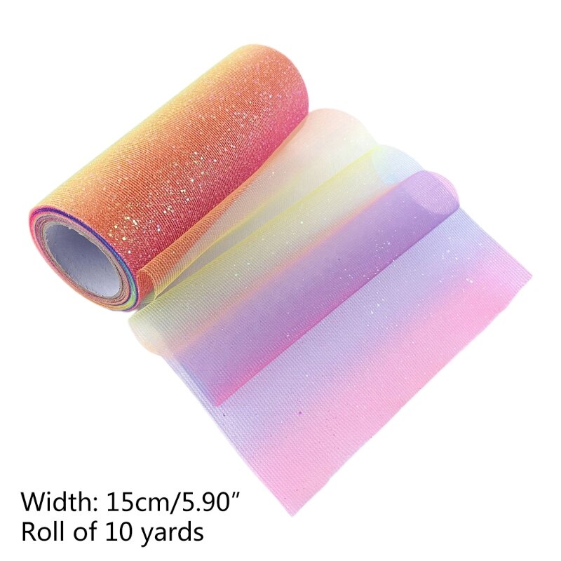 6นิ้ว10หลา Tulle Roll Dusting Powder Gradient Rainbow สีเส้นด้ายแฟลช L41B