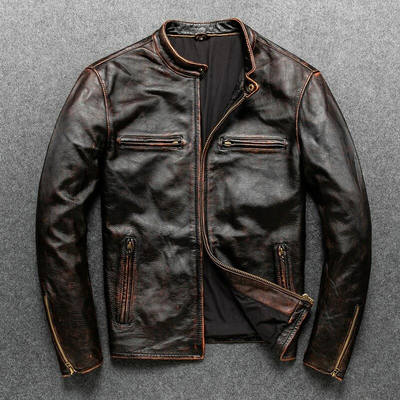 Chaquetas clásicas de motocicleta para hombre, chaqueta de cuero 100% Natural, gruesa, para invierno, envío gratis