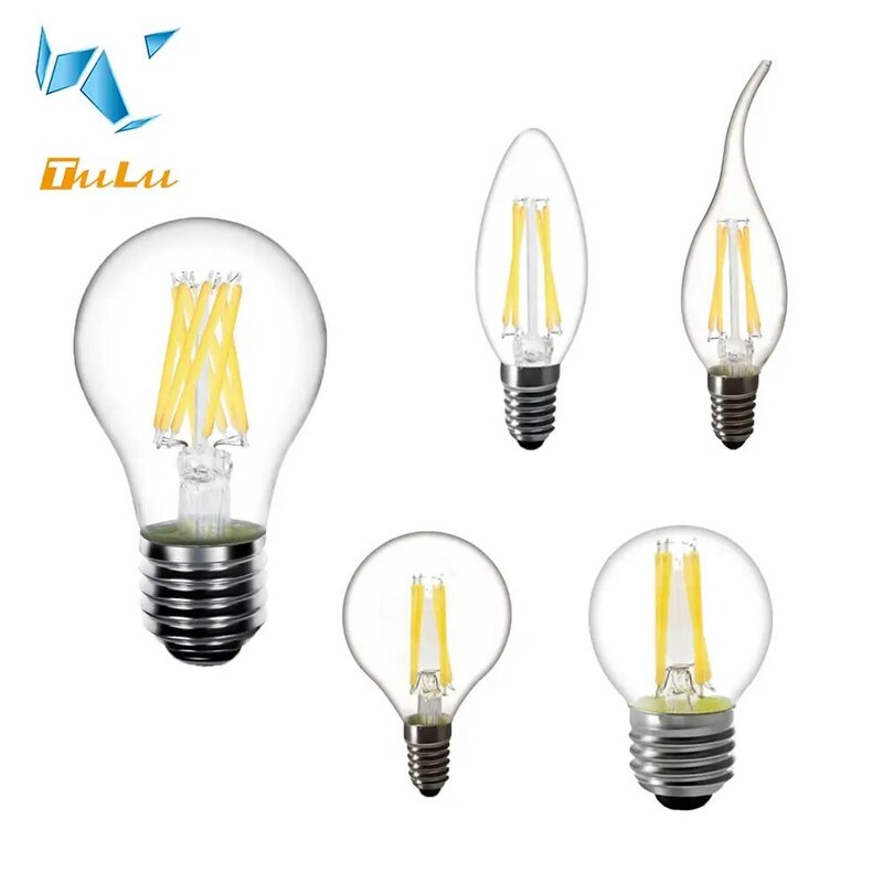 2pcs TULU LED Candle Bulb C35 G45 ST64 Vintage Lamp E14 E27 A60 220v Globe 2W 4W 6W 8W Filament Edison Light
