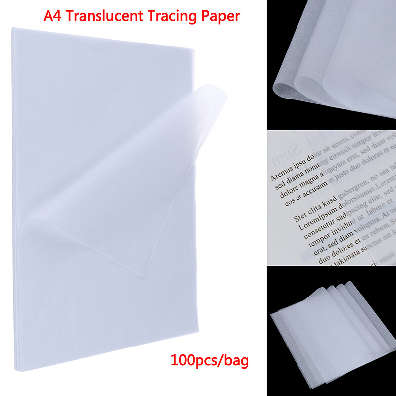 Papel de desenho transparente a4 com 100 peças, papel para caligrafia e engenharia
