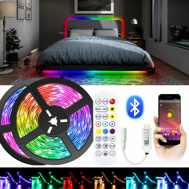 Fita de led colorida com bluetooth 5050/2835, smd., 12v dc, flexível para decoração de quarto e tv, computador.