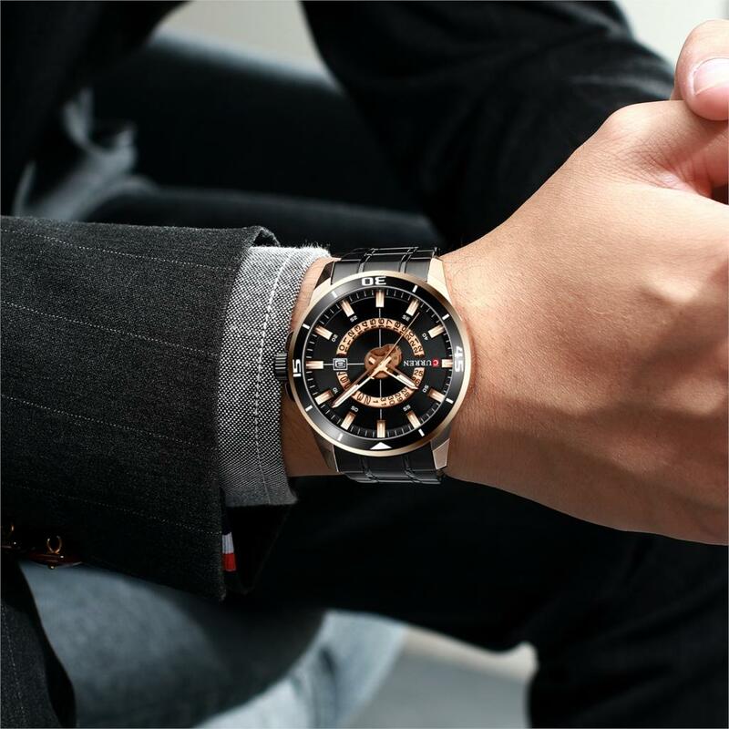 Часы наручные CURREN Мужские кварцевые, спортивные брендовые люксовые модные, с браслетом из нержавеющей стали