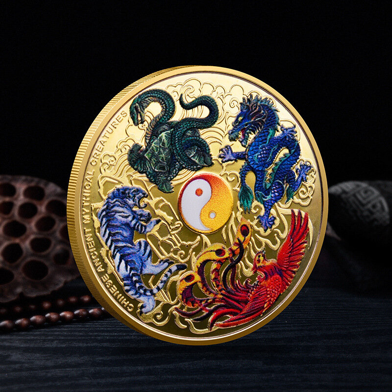 당신에게 행운을 빕니다 중국 푸 잉어 기념 동전 색상 엘리자베스 2 세 금은 동전 양각 금속 공예 배지 선물