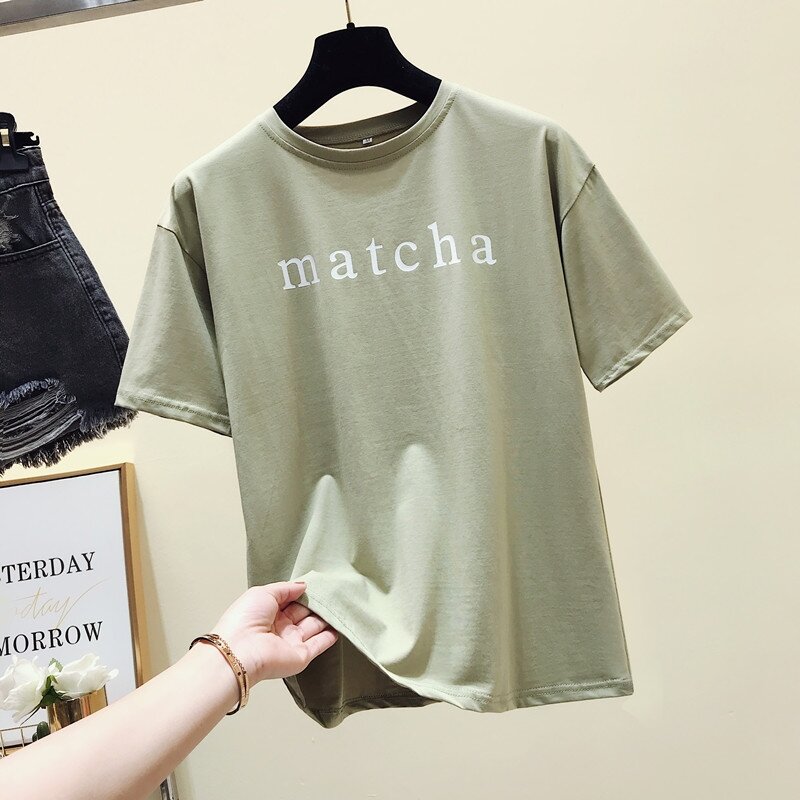 2020 sommer Baumwolle Kurzarm T-shirt Weibliche Brief Drucken Top Koreanischen Stil Lose Alle-Spiel Student Top Halbe Hülse mode