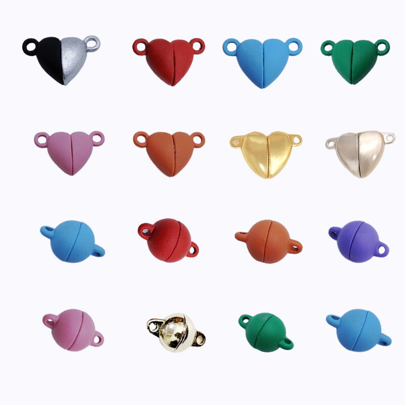 5 conjuntos de coração pequeno em forma redonda ímã conectado fecho contas encantos pingente diy casal fivela magnética para jóias pulseira