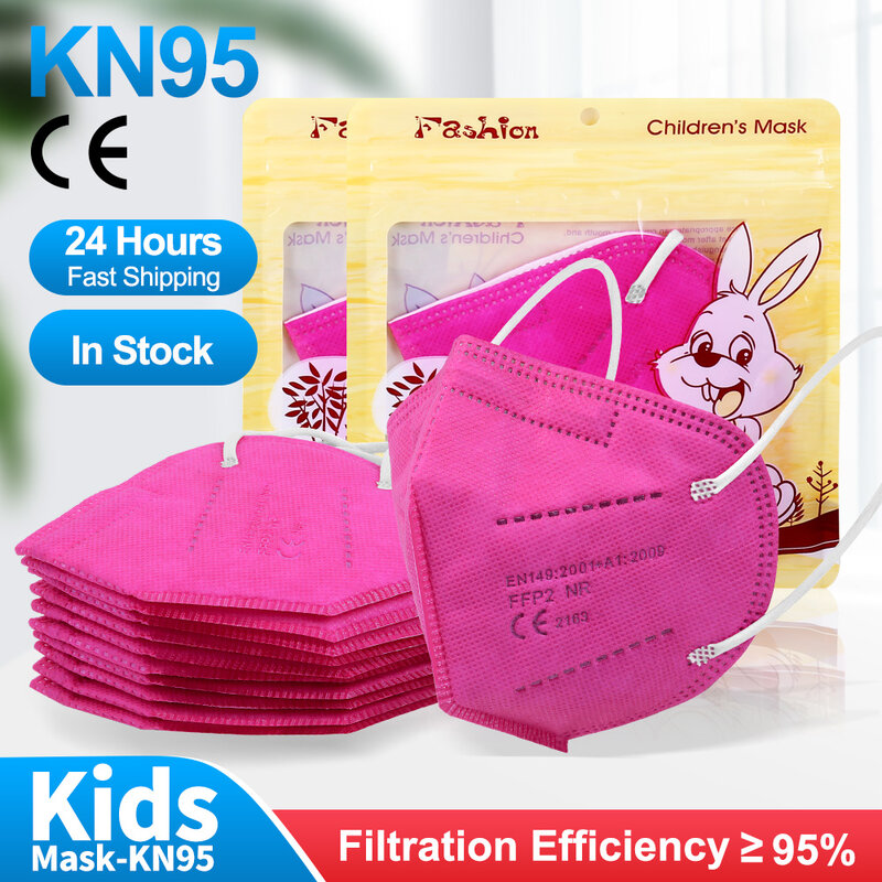 Masque pour enfants, lot de 10 à 100 pièces, réutilisable, lavable, 9 couleurs, ffp2, kn95