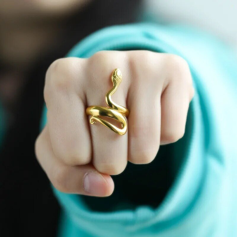 Snake Shape Stainless Steel Ring Punk Hip Hop Style
