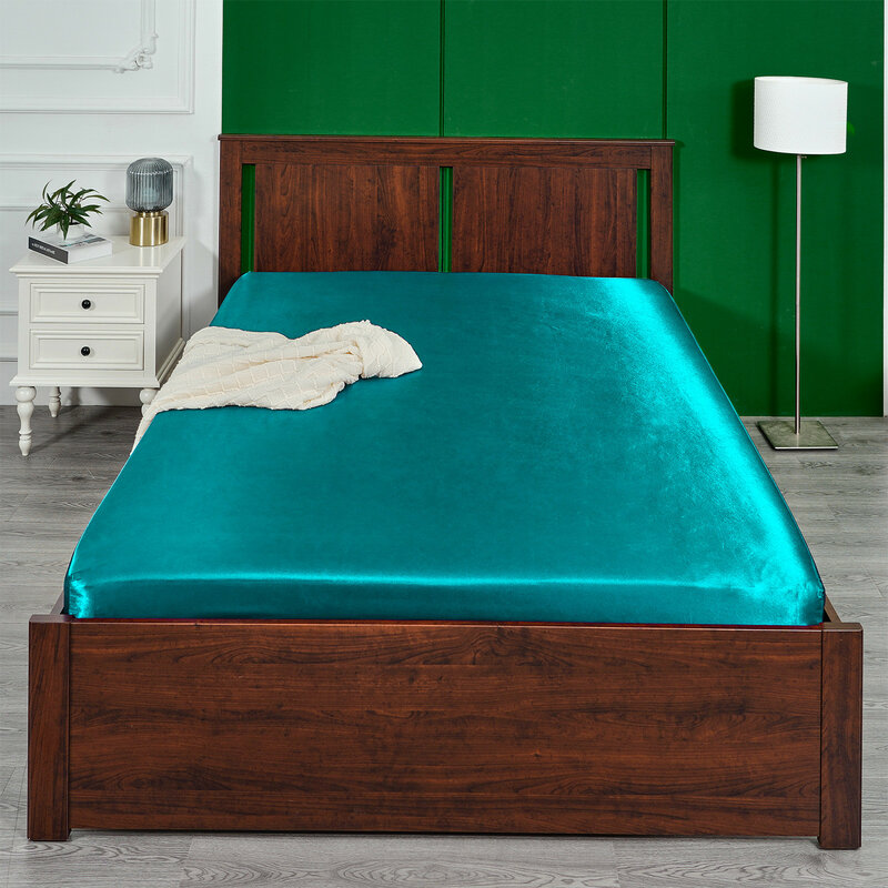 Drap-housse en Satin de soie, couleur unie, avec bande élastique, couvre-lit pour lit Queen Size et King Size
