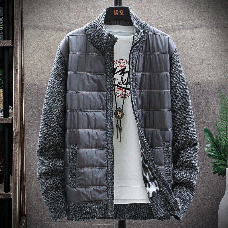 Осенне-зимний вязаный кардиган на молнии, мужская флисовая куртка с воротником-стойкой, теплые свободные свитеры, пальто, модные трендовые ...