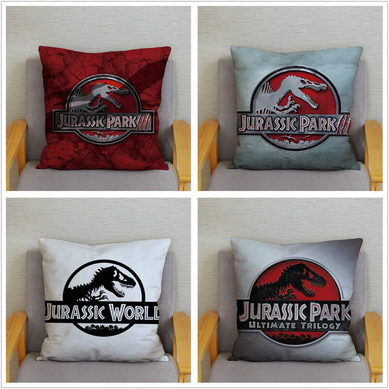 Housse de coussin imprimée de dinosaures Super Jurassic Park, taie d'oreiller en peluche douce, décoration de la maison, canapé, 45x45