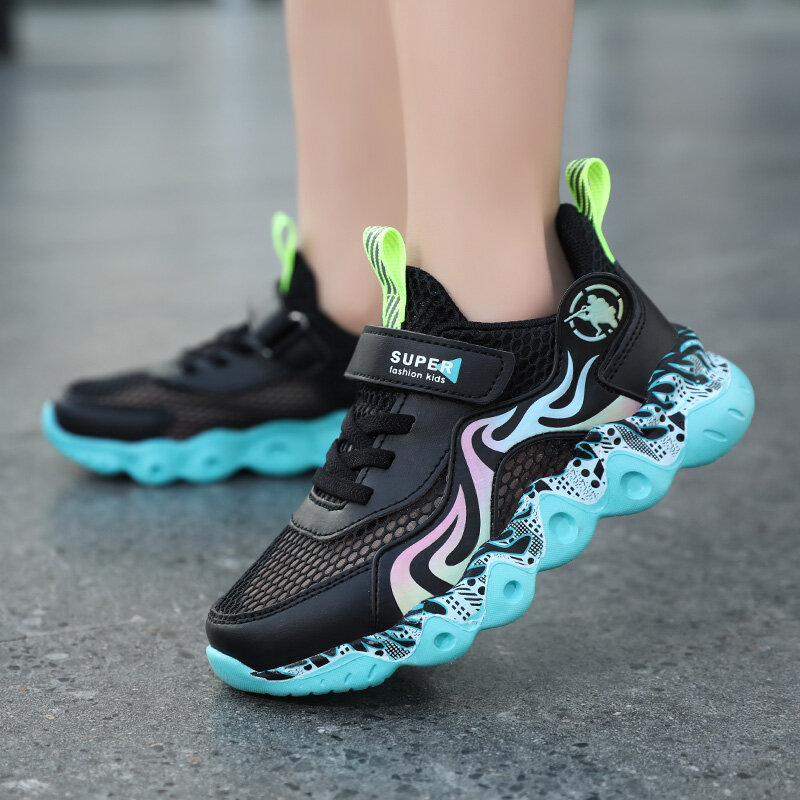 Детские теннисные кроссовки, летняя дышащая повседневная обувь для мальчиков и девочек, легкие кроссовки на липучке, 2022
