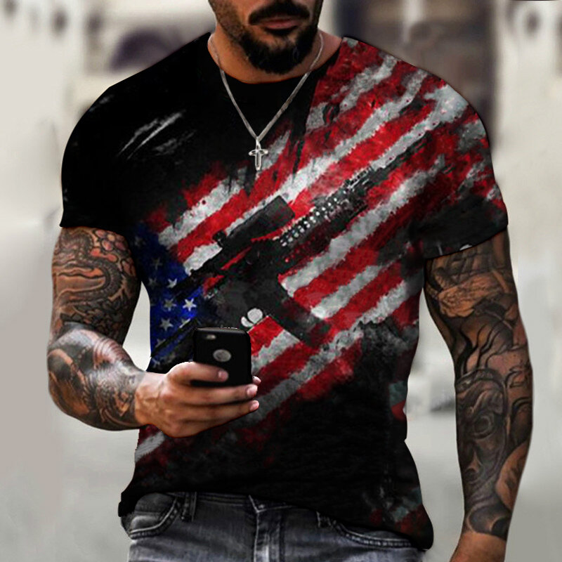男性用Tシャツアメリカ国旗,3Dプリント,カジュアル,ルーズフィット,マッスルストリートウェア,ブランドの夏服