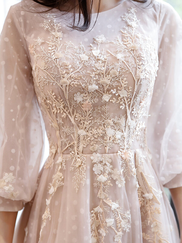 Rosa Abendkleid 2020 Neue Stilvolle Illusion Oansatz Appliques 3D Blume Formale Kleid eine Linie Prom Kleider Haute Couture Pageant
