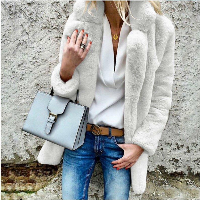 2020 femmes fausse fourrure manteaux hiver solide mode ouvert Point Outwear femme de luxe à manches longues chaud épais moelleux veste manteau